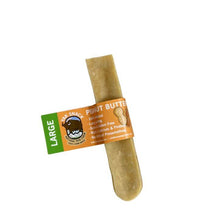 Load image into Gallery viewer, A large, rectangular dog treat resembling a peanut butter-flavored chew, with an attached orange and green label that reads 'Yak Peanut Butter Large'.