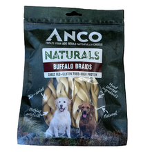 Load image into Gallery viewer, Anco Naturals Buffalo Braids dog treat package with images of two dogs on a white background