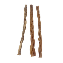 Load image into Gallery viewer, Three braided Nova Goat Skin Braid Large 30cm sticks on a light blue background