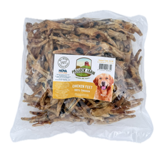 Load image into Gallery viewer, Package of chicken feet dog treats with Paddock Farm label on a white background