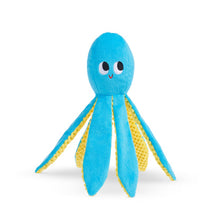 Load image into Gallery viewer, Blue plush octopus toy with yellow accents on a white background