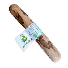 Load image into Gallery viewer, Wooden olive branch with a label on a white background