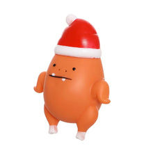 Load image into Gallery viewer, An orange cartoon chicken figurine wearing a red Santa hat with a white trim and pom-pom, standing against a plain white background.