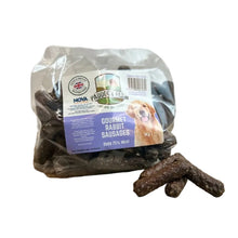 Load image into Gallery viewer, Package of Gourmet Rabbit Sausages on a wooden surface with a white background