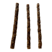 Load image into Gallery viewer, Three brown Roe Deer Jerky Sticks dog treats on a white background