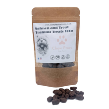 Load image into Gallery viewer, Package of Salmon and Trout Training Treats with visible treats on a white background