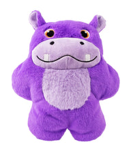 Load image into Gallery viewer, Purple plush toy hippo with a white belly on a white background