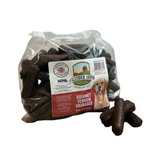 Load image into Gallery viewer, Bag of Nova Sausage Farm sausages on a wooden board with a white background