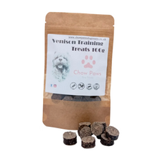 Load image into Gallery viewer, Bag of Chow Paws Venison Training Treats with treats displayed in front on a white background