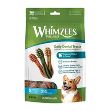 Load image into Gallery viewer, Whimzees Daily Dental Treats packaging with toothbrushes and a dog on a white background