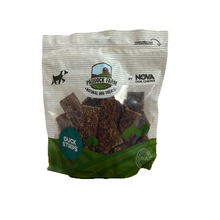 Load image into Gallery viewer, Packaging of Nova Paddock Farm 100% Duck Strips 500g, showing the product name and duck strips inside the transparent window.
