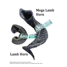 Load image into Gallery viewer, Two lamb horns with 'Anco Naturals' labels on a white background