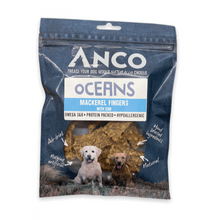 Load image into Gallery viewer, Anco Oceans Mackerel Fingers dog treat package on a white background