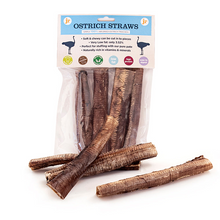 Load image into Gallery viewer, Packaged ostrich straws with a clear front, showing the product and brand label on a white background.