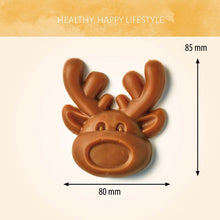 Load image into Gallery viewer, Brown reindeer-shaped object with measurements on a beige background