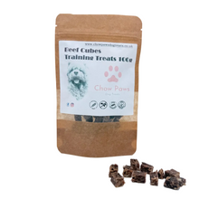 Load image into Gallery viewer, Package of Chow Paws Beef Cubes Training Treats with treats displayed in front on a white background
