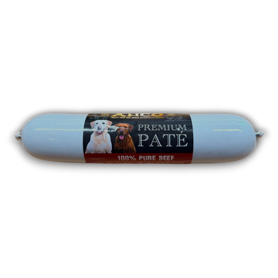 Dog food pate package with brand logo on a white background