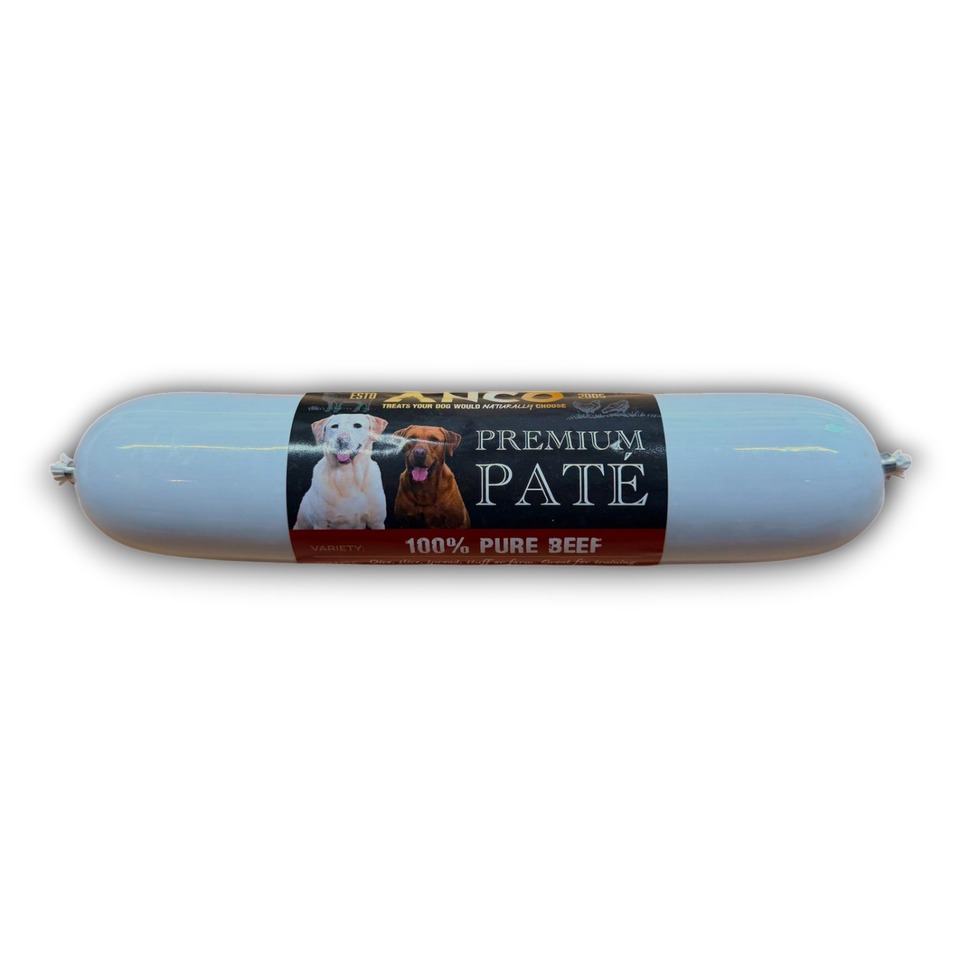 Dog food pate package with brand logo on a white background