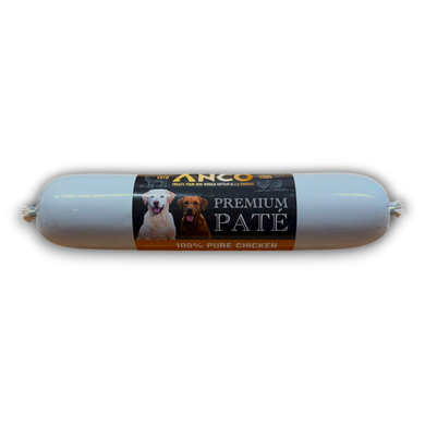Dog food product labeled 'Anco Premium Pate' on a white background