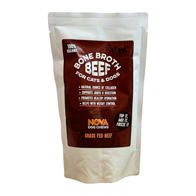 Package of Bone Broth Beef for cats and dogs by Nova Dog Chews on a white background