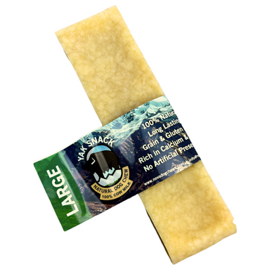 A packaged Himalayan dog chew snack made from yak cheese, labeled as large size.