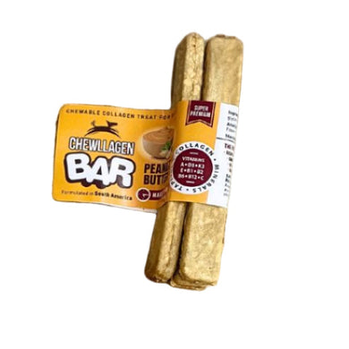 Chewllagen Bar with peanut butter flavor packaging on a white background