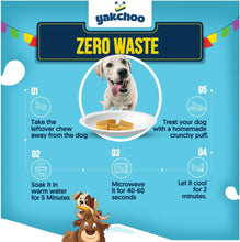 Load image into Gallery viewer, Yakchoo zero waste dog food packaging with a dog and instructions on a blue background
