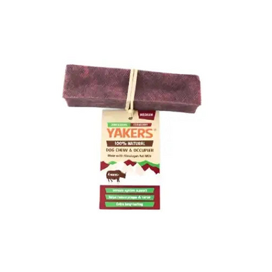 Yakers dog chew with packaging on a white background