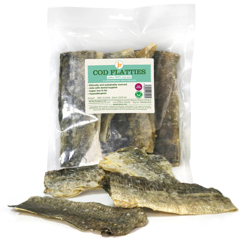 Packaged cod flatties with a visible label on a white background