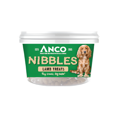 Anco Nibbles Lamb Treats container on a white background