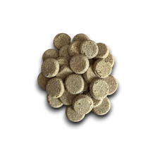 Load image into Gallery viewer, Stack of round, beige pet treats on a white background
