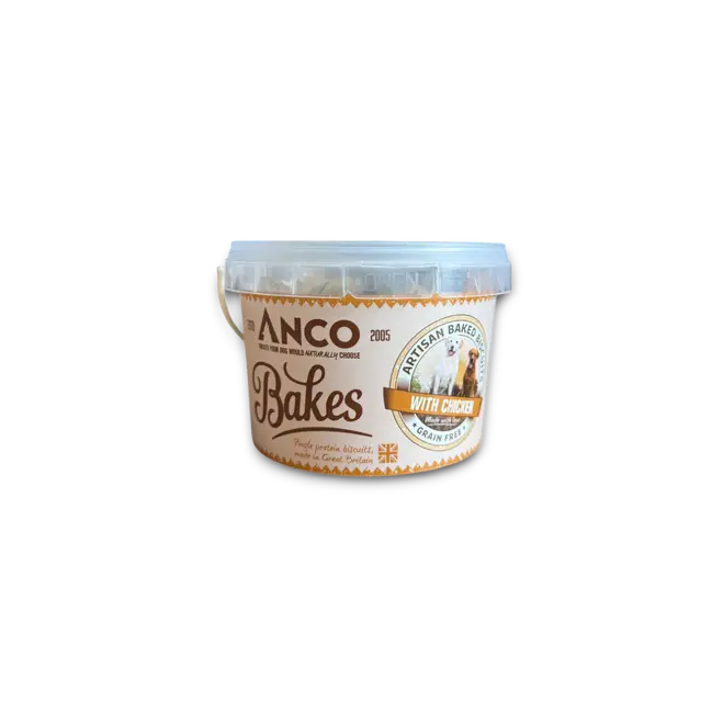 Anco Bakes pet food container on a white background