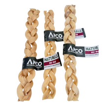 Load image into Gallery viewer, Three braided dog treats with Ancol Naturals labels on a white background
