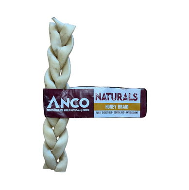Dog chew treat Anco Naturals Beef Honey Braid with 'Anco Naturals' packaging on a white background