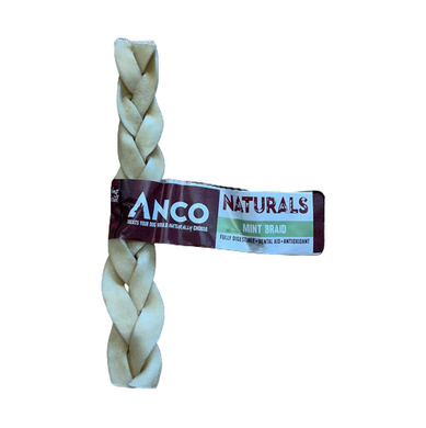Dog chew Anco Naturals Beef Mint Braid with braided design and Anco Naturals label on a white background