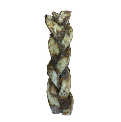 Twisted dog chew treat on a white background