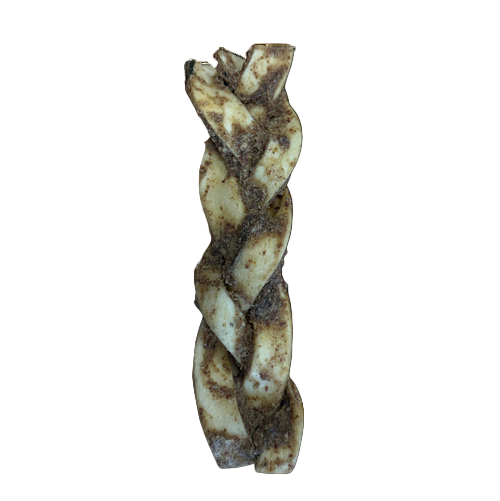 Twisted dog chew treat on a white background