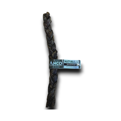 Dog chew with a label on a white background