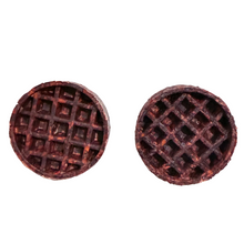 Load image into Gallery viewer, Two round, dark brown waffle-patterned plugs, likely for furniture or flooring, shown side-by-side on a plain white background.
