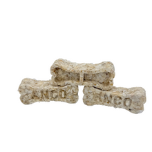 Load image into Gallery viewer, Three bone-shaped dog treats with 'BANCO' branding on a light gray background
