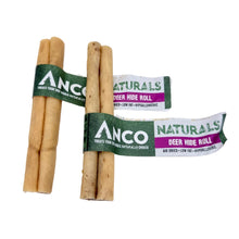 Load image into Gallery viewer, Two Ancol Naturals deer hide rolls on a white background
