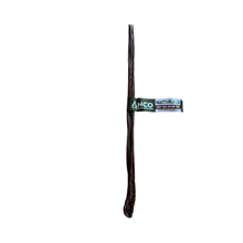 Load image into Gallery viewer, A single dark brown Anco Naturals Giant Bully Biltong Gullet Tube with a green and white ANCO Naturals label wrapped around its middle, isolated on a white background.
