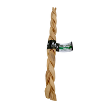 Load image into Gallery viewer, Dog chew toy with braided design and a label on a white background
