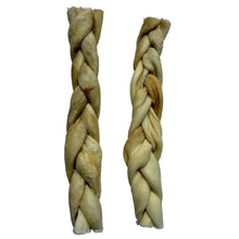 Load image into Gallery viewer, Two braided dog chew Anco Naturals Lamb Braids Medium on a white background
