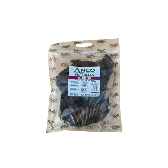 Package of  Anco Naturals Roe Deer Ribs on a white background