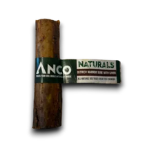 Load image into Gallery viewer, A natural cut Anco Naturals Ostrich Marrow Bone with Liver with a  band that reads 'ANCO NATURALS'.
