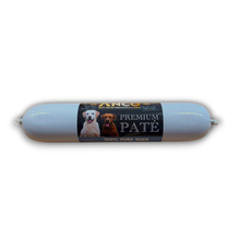 Load image into Gallery viewer, A single sausage-shaped can of ANCO Premium Pate dog food on a white background. The can is light gray with a black label featuring photos of a white Labrador and a brown dog, with the ANCO brand name visible.
