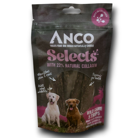 Anco Selects dog treat package with images of dogs on a white background