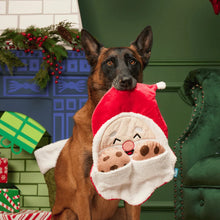 Load image into Gallery viewer, Dog holding a Santa hat toy in a festive setting with Christmas decorations.
