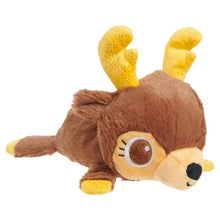 Load image into Gallery viewer, A brown plush toy shaped like a deer or cartoon animal with yellow antlers, yellow feet, and a beige snout and face, photographed on a plain white background.
